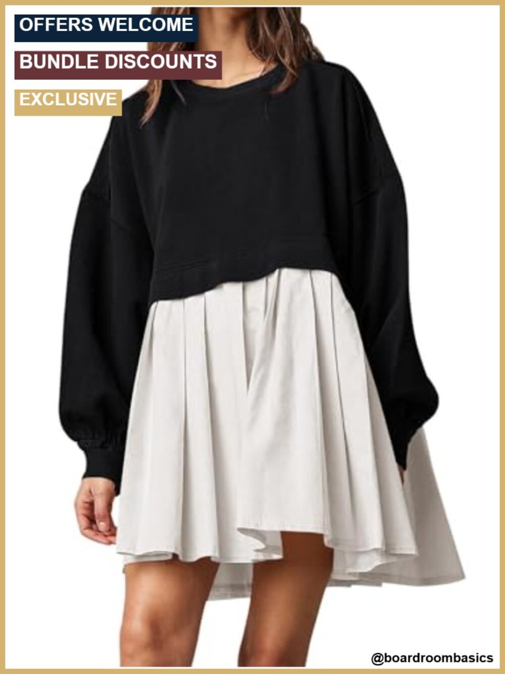 Oversized Cotton Blend Sweatshirt Mini Dress Long Sleeve Pullover